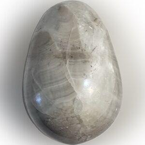 ✨ Banded Calcite Gemstone Egg | Natural Gray & Cream Onyx Crystal Decor